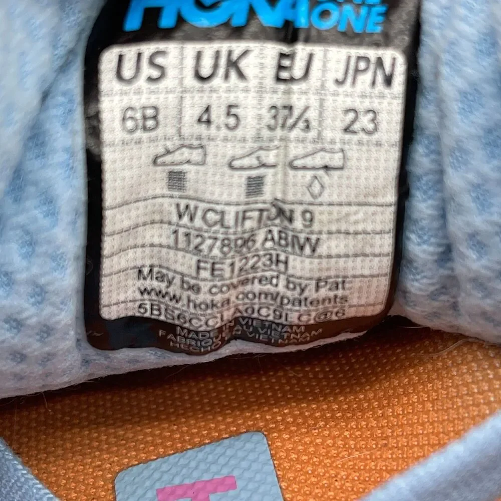 Hoka One One Clifton 9 Shoes Womens Size 6 B Blue Running Comfort Walking